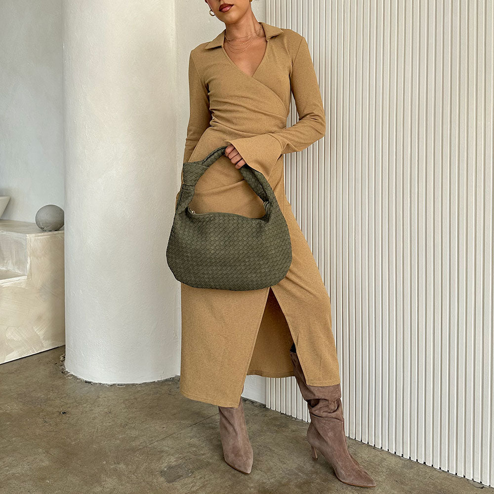 Brigitte Taupe Large Recycled Vegan Shoulder Bag