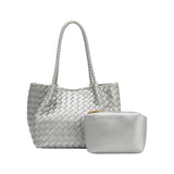 Anahi Silver Recycled Vegan Woven Top Handle Bag