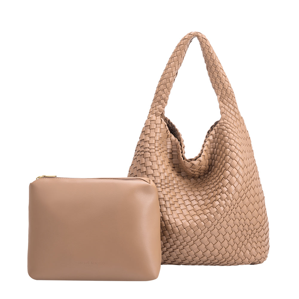 Women's Black Large Woven Vegan Leather Tote Bag Trendy Simply Handbag