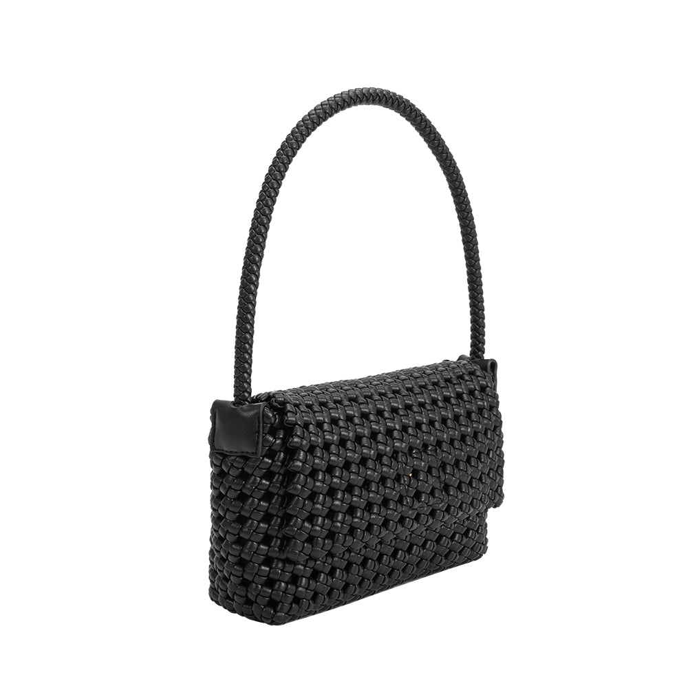 Mango braided handle shoulder bag in black